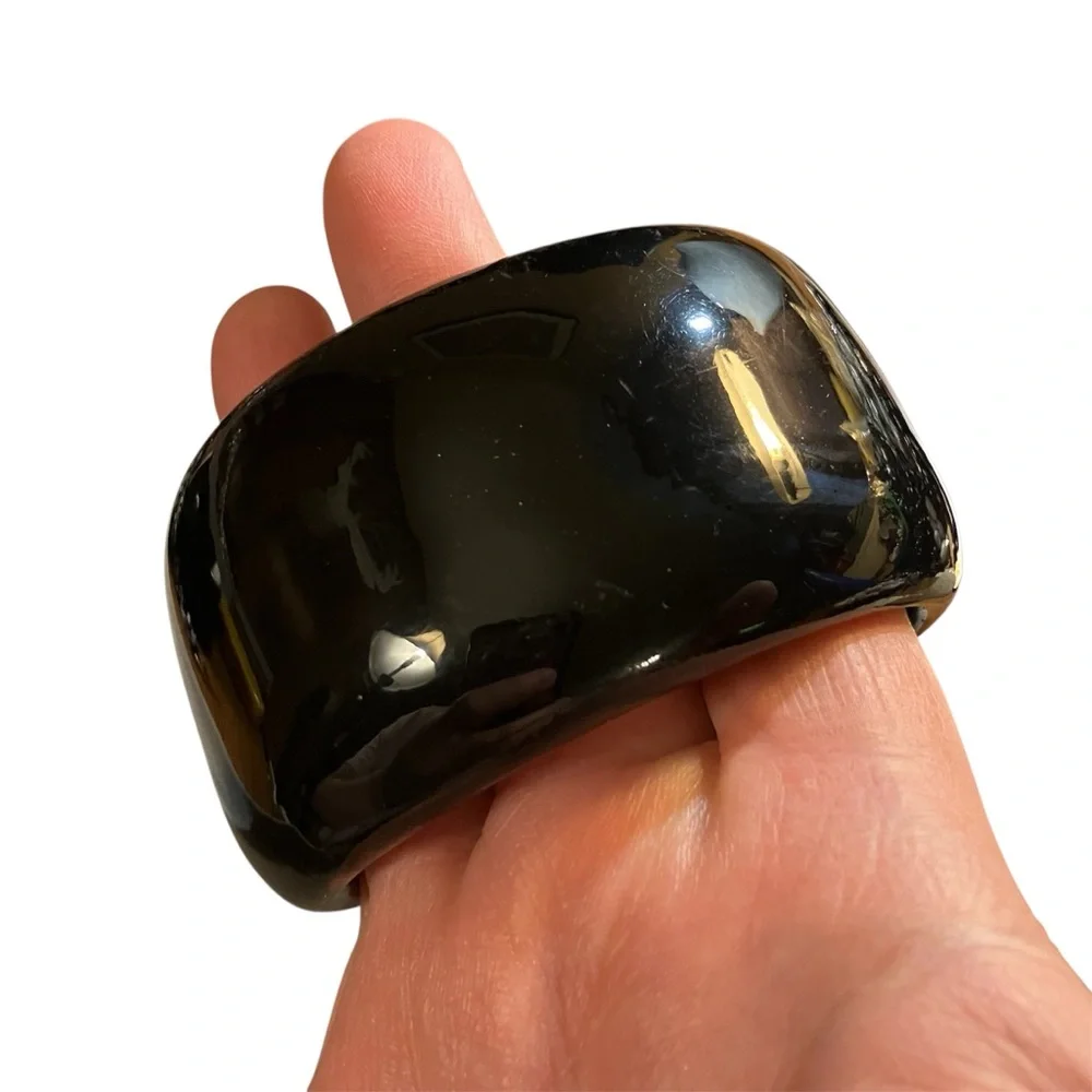 Vintage Chunky Wide Acrylic Black Bangle Bracelet